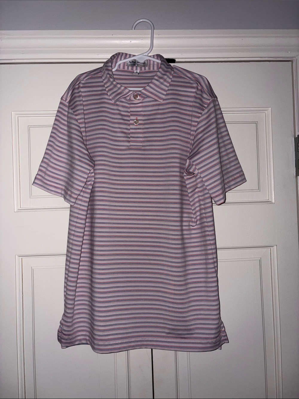 Peter Millar Pink and White Striped Youth Polo